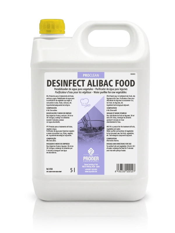 Imagen de producto DESINFECT ALIBAC FOOD, potabilizador clorado concentrado de agua para vegetales (cloro 6 %).