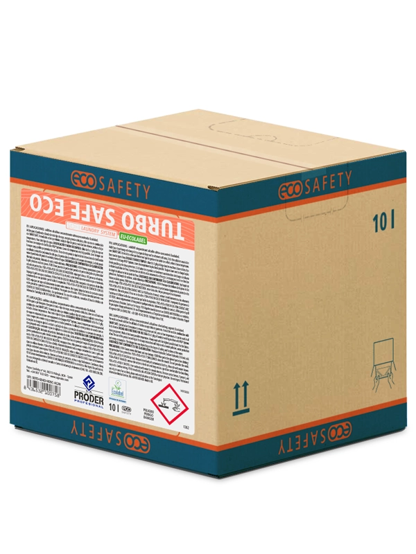 TURBO SAFE ECO es un aditivo alcalino secuestrante Ecolabel en formato boga-in-box.